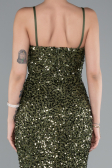 Olive Drab Strapless Underwire Slit Long Sequin Evening Gown ABU4842