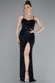 Navy Blue Strapless Underwire Slit Long Sequin Evening Gown ABU4842