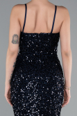 Navy Blue Strapless Underwire Slit Long Sequin Evening Gown ABU4842