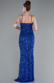 Sax Blue Strapless Underwire Slit Long Sequin Evening Gown ABU4842