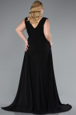 Black Sleeveless Waist Stoned Slit Long Chiffon Plus Size Evening Gown ABU5006