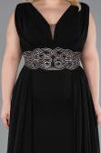 Black Sleeveless Waist Stoned Slit Long Chiffon Plus Size Evening Gown ABU5006