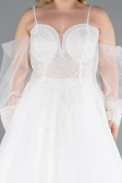 White Stone Embroidered Long Sleeve Plus Size Wedding Dress ABG118