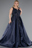 Long Navy Blue Plus Size Haute Couture Dress ABU4557