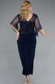Midi Navy Blue Chiffon Plus Size Evening Dress ABK2333