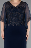 Midi Navy Blue Chiffon Plus Size Evening Dress ABK2333