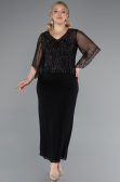 Midi Black Chiffon Plus Size Evening Dress ABK2333