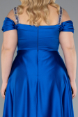 Sax Blue Long Satin Plus Size Evening Dress ABU3277