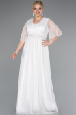 White Short Sleeve V Neck Long Glittery Plus Size Evening Dress ABU4887