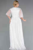 White Short Sleeve V Neck Long Glittery Plus Size Evening Dress ABU4887