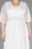 White Short Sleeve V Neck Long Glittery Plus Size Evening Dress ABU4887