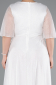 White Short Sleeve V Neck Long Glittery Plus Size Evening Dress ABU4887