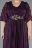 Dark Purple Short Sleeve V Neck Long Glittery Plus Size Evening Dress ABU4887