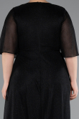 Black Short Sleeve V Neck Long Glittery Plus Size Evening Dress ABU4887