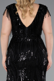 Black Beaded Detailed V Neck Long Sequined Evening Gown ABU5008