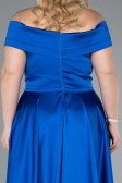 Long Sax Blue Satin Plus Size Evening Dress ABU2355