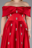Long Red Satin Plus Size Evening Gown ABU4998