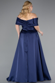 Long Navy Blue Satin Plus Size Evening Gown ABU4998