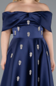 Long Navy Blue Satin Plus Size Evening Gown ABU4998