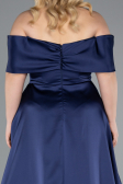 Long Navy Blue Satin Plus Size Evening Gown ABU4998