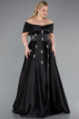 Long Black Satin Plus Size Evening Gown ABU4998