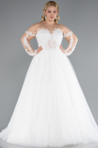 White Laced Long Sleeve Princess Plus Size Wedding Dress ABG041