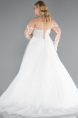 White Laced Long Sleeve Princess Plus Size Wedding Dress ABG041