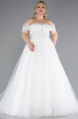 White Off Shoulder Corset Tulle Ball Gown Wedding Dress ABG126