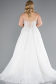 White Strapless Long Neckline Stoned Plus Size Wedding Dress ABG040