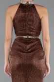 Brown Halter Neck Slit Long Evening Gown ABU4324