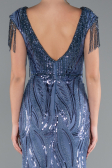 Indigo Beaded Detailed V Neck Long Sequined Evening Gown ABU5030