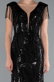 Black Beaded Detailed V Neck Long Sequined Evening Gown ABU5030