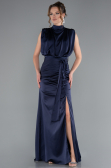 Long Navy Blue Satin Evening Dress ABU2133