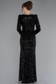 Black Long Sleeve Slit Sequined Evening Gown ABU4329