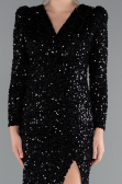 Black Long Sleeve Slit Sequined Evening Gown ABU4329