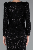 Black Long Sleeve Slit Sequined Evening Gown ABU4329