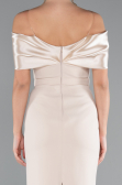 Gold Satin Boat Neck Stone Midi Evening Dress ABK2212
