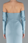 Turquoise Strapless Sleeve Accessory Slit Mermaid Prom Dress ABU4637