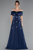Long Navy Blue Satin Evening Dress ABU5015