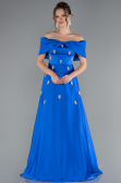 Long Sax Blue Satin Evening Dress ABU5015