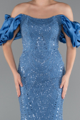 Blue Stoned Strapless Sleeve Accessories Long Mermaid Evening Gown ABU4509