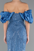 Blue Stoned Strapless Sleeve Accessories Long Mermaid Evening Gown ABU4509