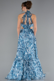 Oil Green Halter Neck Cut Out Long Printed Satin Evening Gown ABU4686