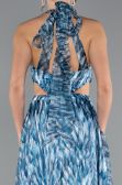 Oil Green Halter Neck Cut Out Long Printed Satin Evening Gown ABU4686