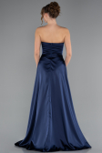 Long Navy Blue Satin Prom Gown ABU5023
