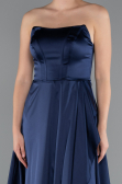 Long Navy Blue Satin Prom Gown ABU5023