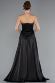 Long Black Satin Prom Gown ABU5023