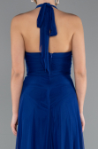 Sax Blue Halter Neck Long Chiffon Evening Dress ABU4188
