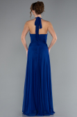 Sax Blue Halter Neck Long Chiffon Evening Dress ABU4188