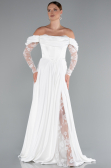 Long White Satin Evening Dress ABU5054